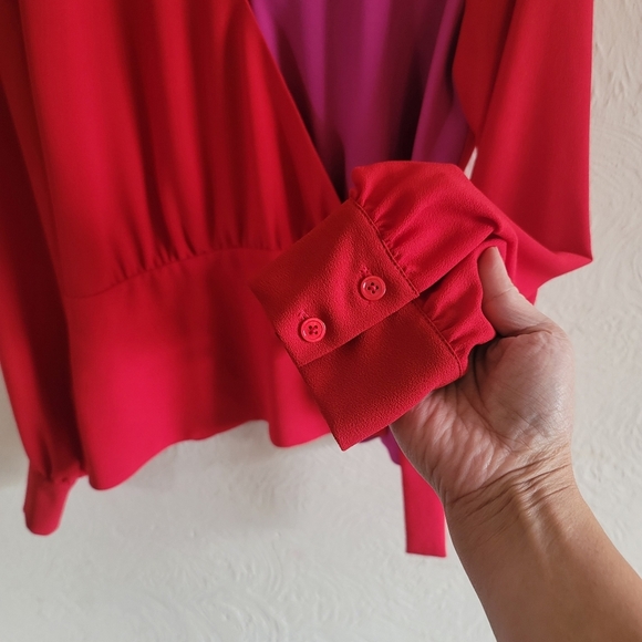 Bailey 44, Nina Color Blocked Wrap Top Blouse, Lipstick, Size 10 - Picture 12 of 14